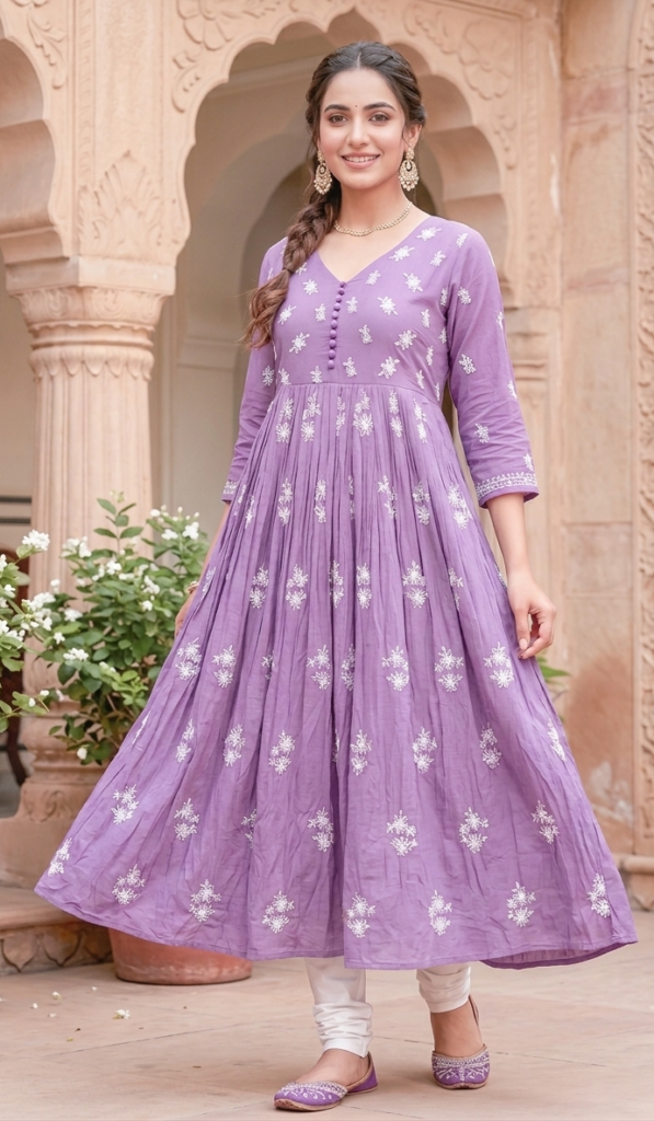 Lavender Pleated Anarkali Kurta